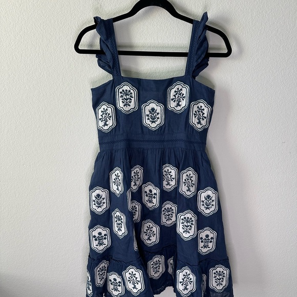 Agua Bendita Herbarium navy flared mini dress SZ S - Picture 2 of 9
